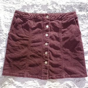Maroon Red Button Holiday / Party Skirt with Pockets